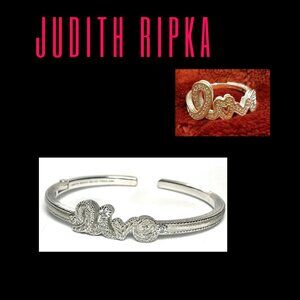 Judith Ripka 925 Sterling "Live, Love"  Ring & Cuff Bracelet